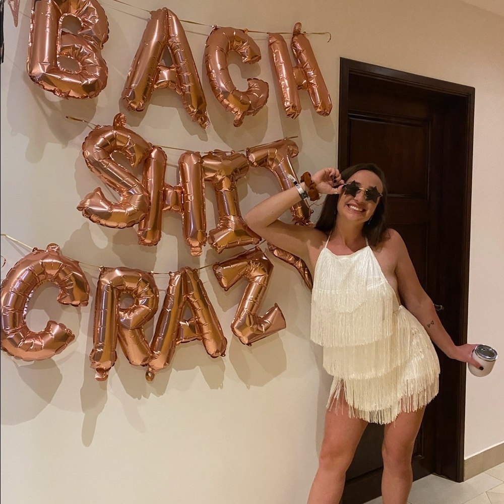 Shein SXY Backless Knot Halter Neck Fringe Trim Romper | White, Bachelor…